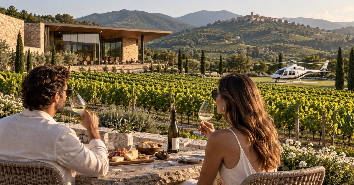 Degustazione di vini nei vigneti di Feudi di San Gregorio con elicottero privato