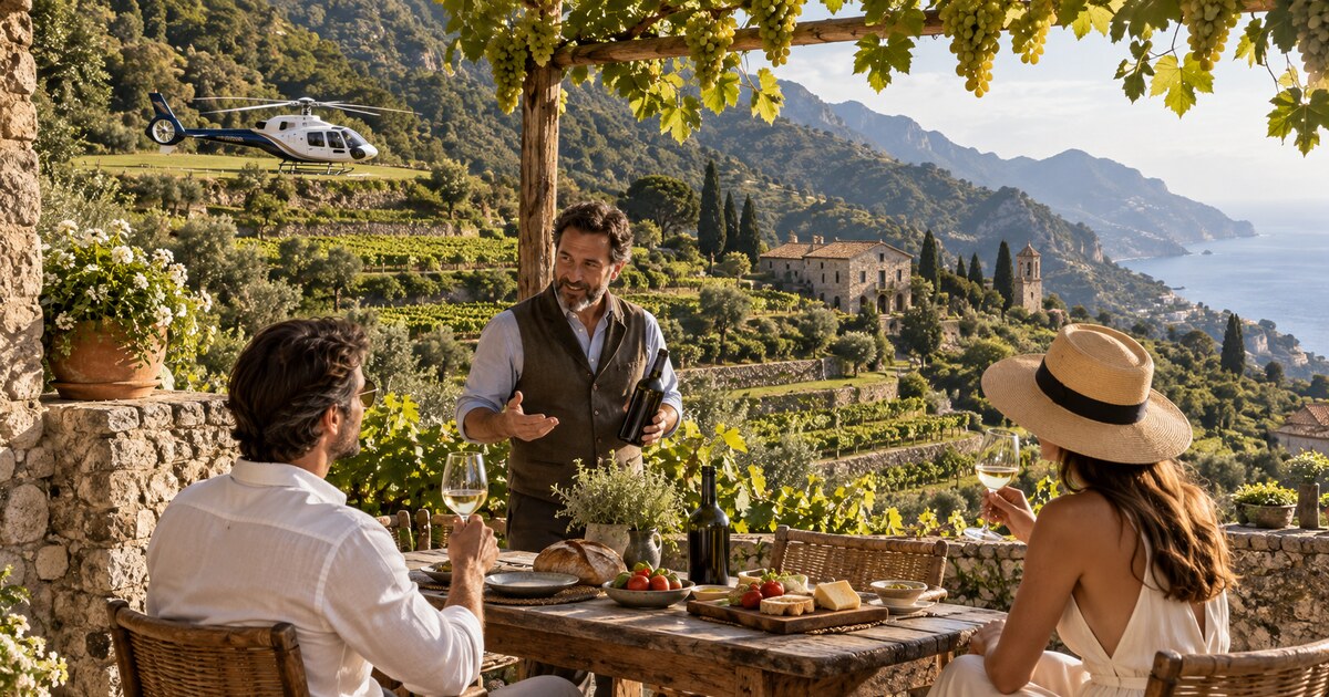 Degustazione nei vigneti terrazzati di Tramonti con elicottero privato