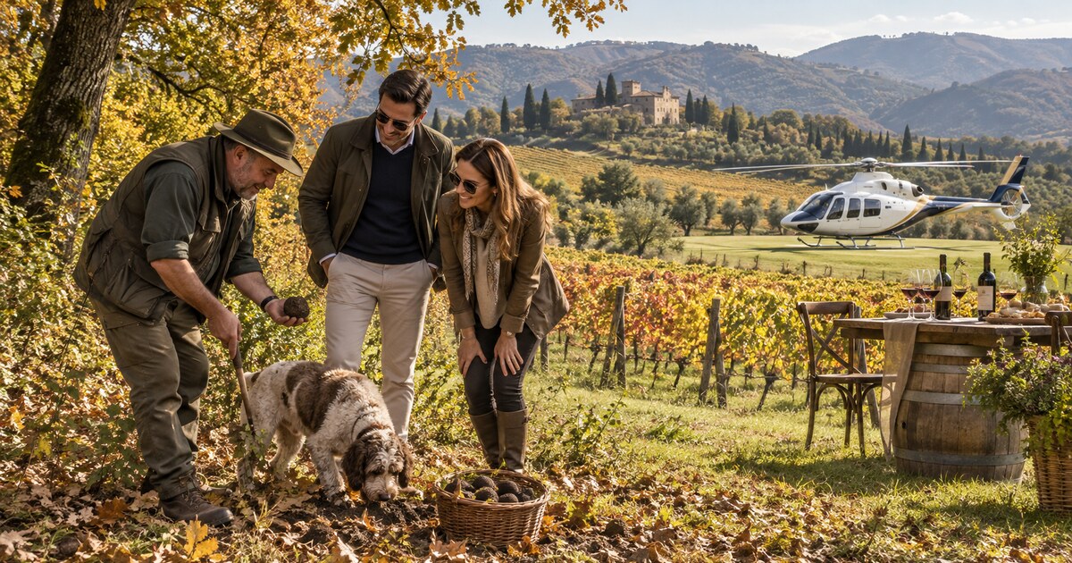 Caccia al tartufo con cane nei vigneti dell’Irpinia e trasferimento in elicottero